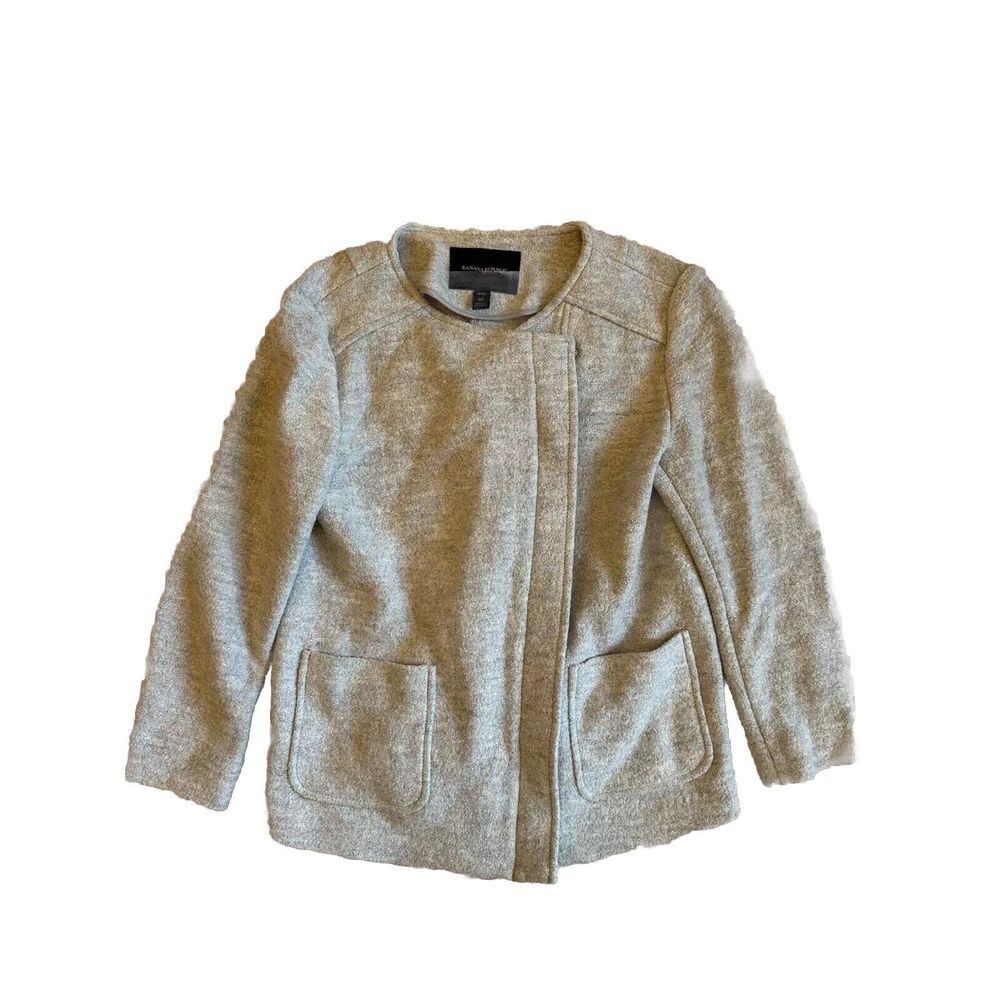 Banana‎ Republic Wool Asymmetrical Jacket Women's Sz 4P Gray Pockets Coat Short